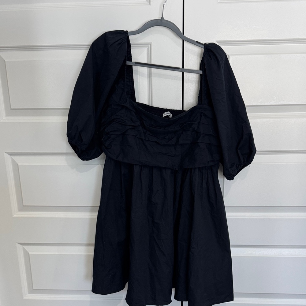 Abercrombie & Fitch Black Emerson Poplin Puff Sleeve Mini Dress